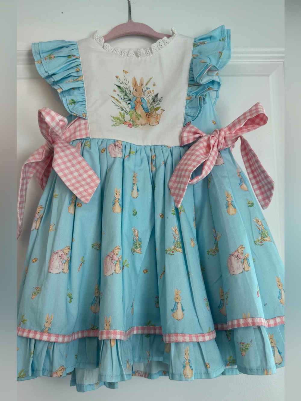 Custom Blue & Pink Peter Rabbit Print Girls 4t Boutique Dress